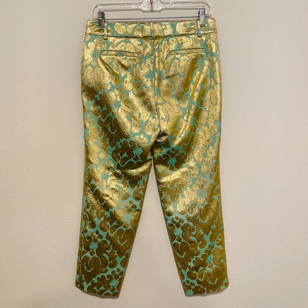 J.Crew Factory Mint and Gold Brocade Capri Pant Size 2 - Picture 3 of 10